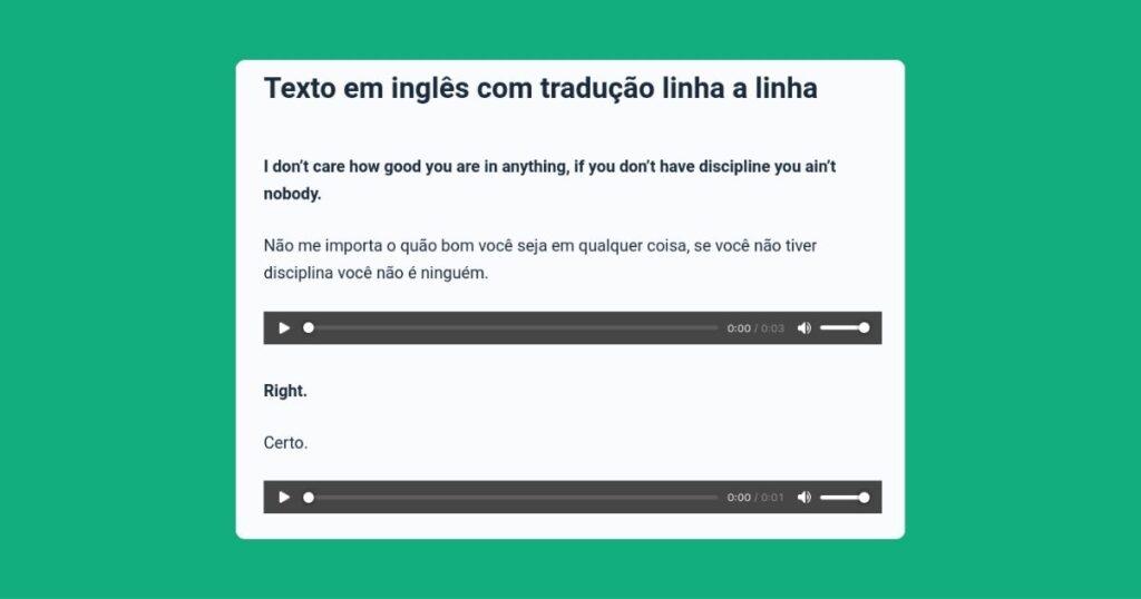 Texto em inglês com áudio e tradução linha a linha